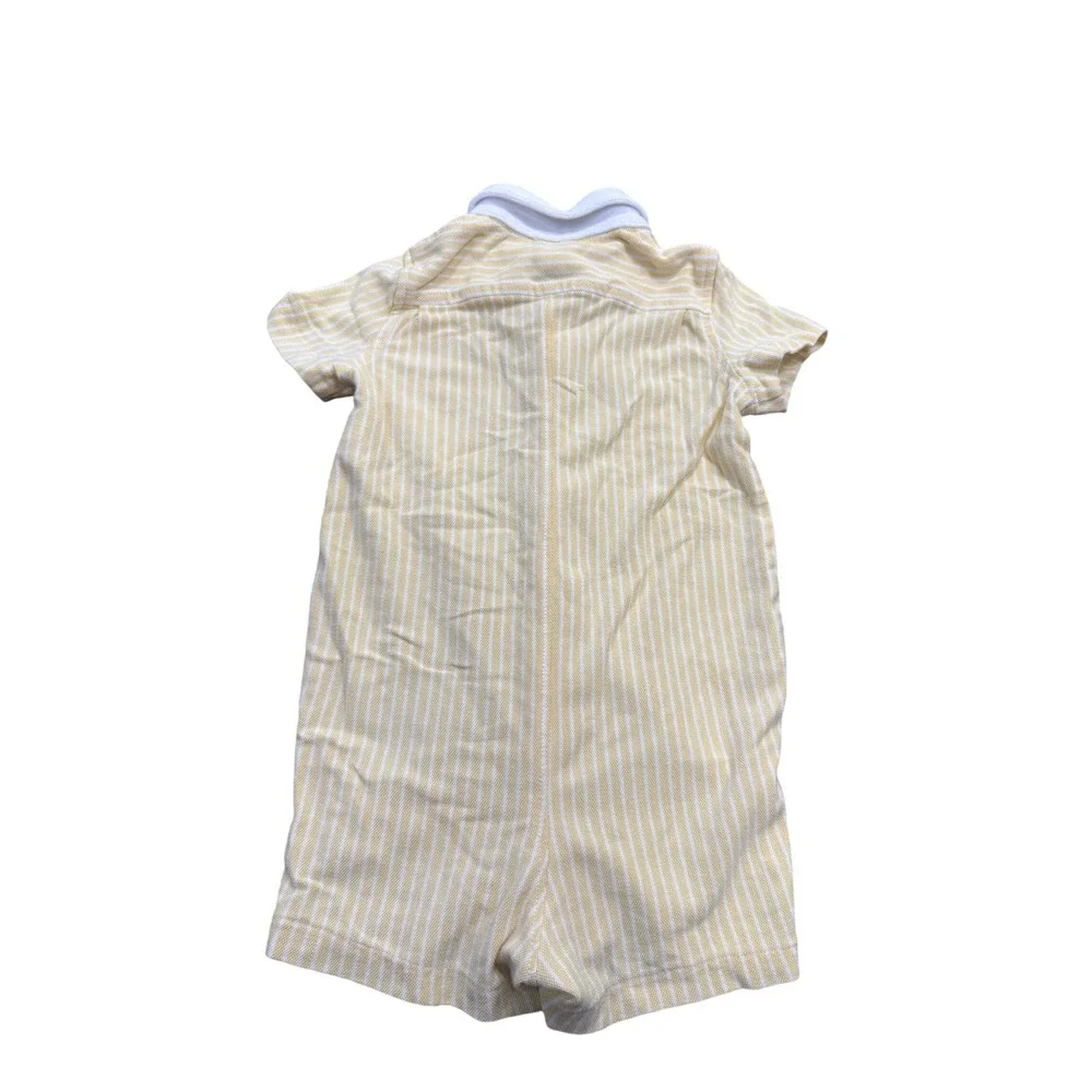 Ralph Lauren Baby Boy Yellow White Striped Polo Romper 12M Short Sleeve Cotton